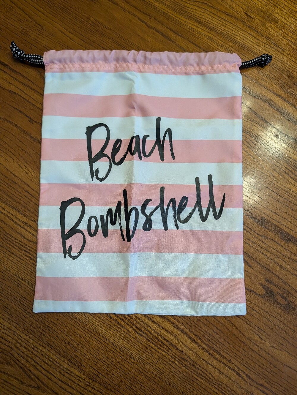 Victoria's Secret Beach Bombshell Drawstring Pouch Pink White Striped Travel Bag